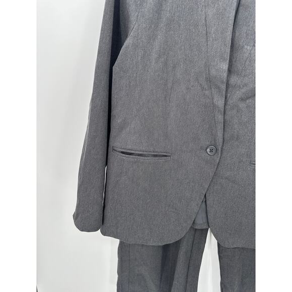 Old Navy Suit Pant Set Women Large Charcoal Gray Single Breasted Wide Leg Pants - Picture 6 of 12